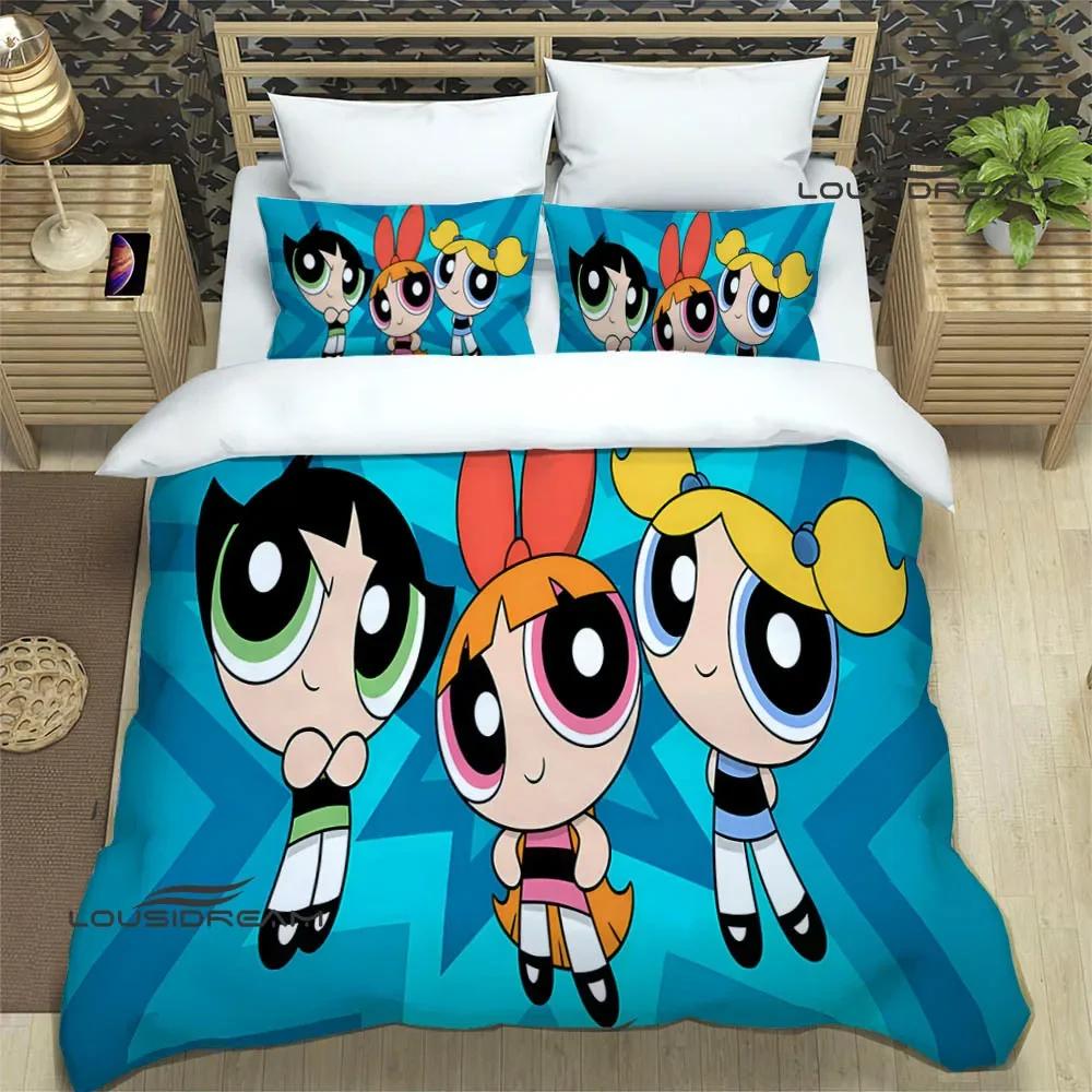 3D P-Powerpuff-Girls Cartoon Bedding Sets Exquisite Bed Supplies Set Duvet Cover Comforter Set Bedding Set Luxury Birthday Gift