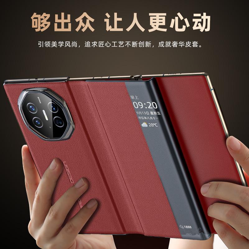 For Huawei Mate XT XTs Genuine Leather Slim Answer Calls Hands-Free Hinge Protection Smart View Case Cover