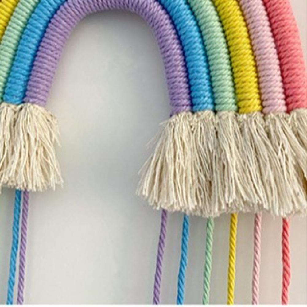 Hand-woven Weaving Rainbow Hangings Cotton Rope Bedroom Pendant Tassel Tapestry  Children's Room