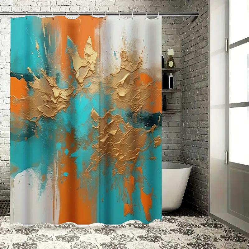 

Artistic Shower Curtain Gold Orange Blue Abstract Design For Bathroom Decor Waterproof W60H190(CM)-1 Pcs