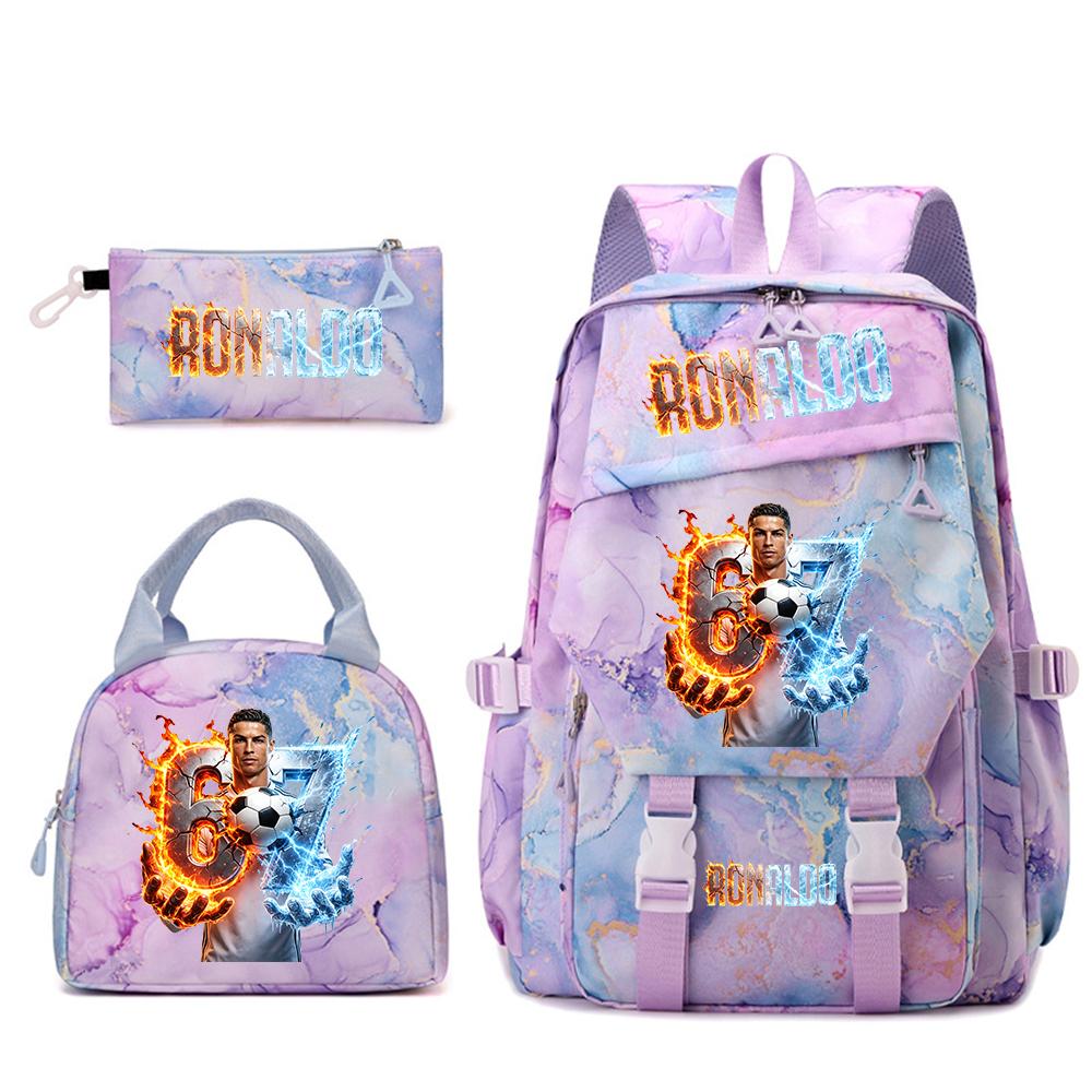 Cr7 Ronaldo 67 Print Student Rugzak Set met Lunchtas Etui Tienermeisjes School Reis Dagrugzak