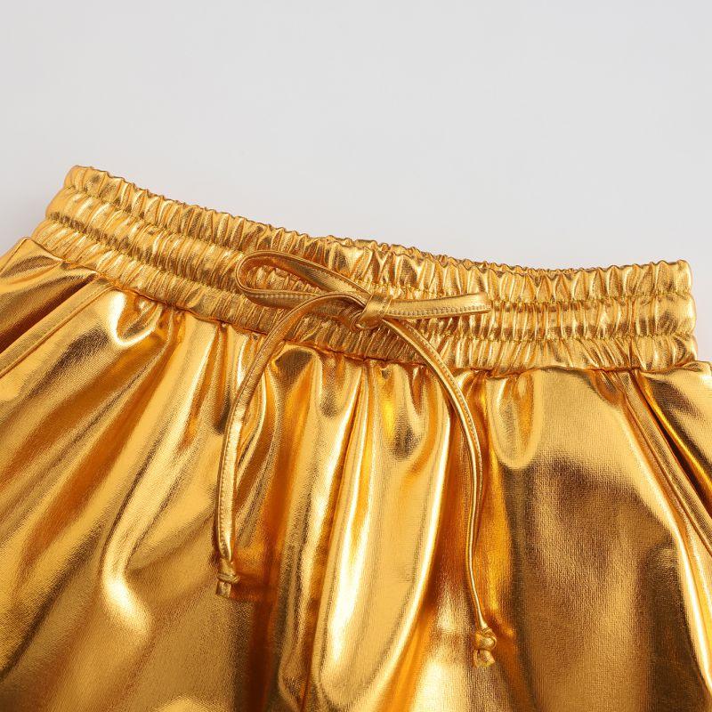4-12 Years Kids Shining Dance Gymnastics Shorts Solid Color Drawstring Fitness Shorts