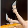 High-heeled women's new rhinestone in the summer of 2025, thin heel, shallow mouth, half drag two, wearing slippers and high-heeled sandals women