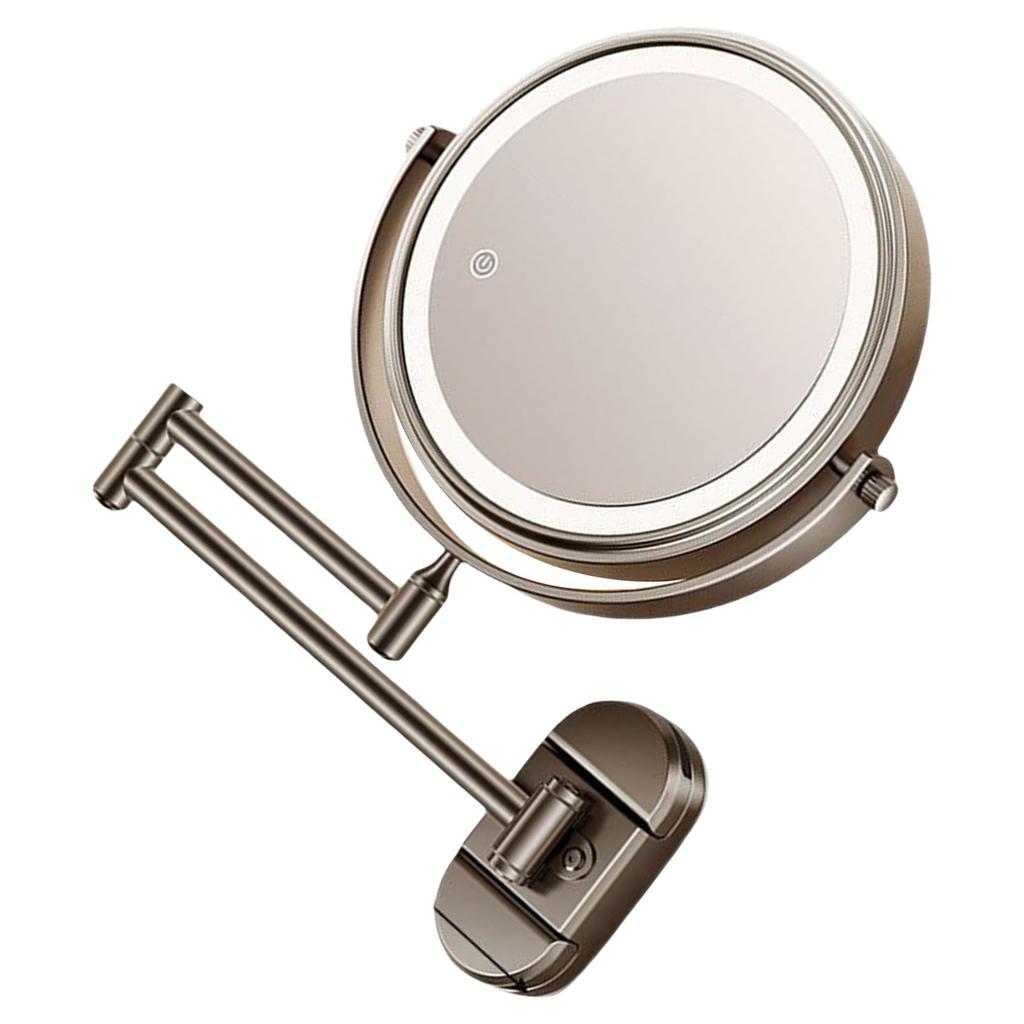 Adjustable 360 Degree Rotating Makeup Mirror Wall Mounted With LED Light Double Side Magnification Bathroom Use
