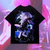 Oversized Black Short-Sleeve T-Shirt Featuring Anime Girl Bassist Live Performance Graphic Print For Music & Anime Fans
