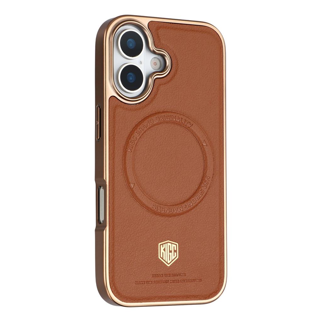 KIGC For iPhone 17 Case Compatible with MagSafe PC + TPU + PU Electroplating Phone Cover