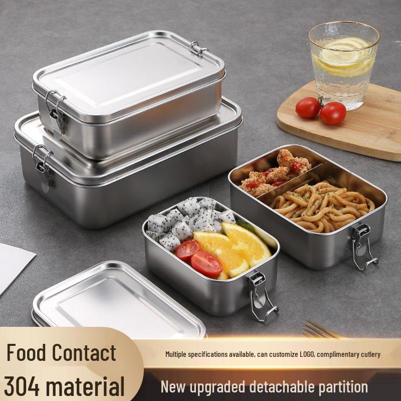 304 Stainless Steel Compartmented Lunch Box for Adults - Food Grade, Rectangular Bento for Office or Canteen