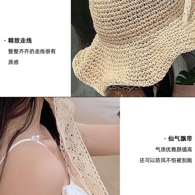 Straw hat women's summer beach hat sunscreen eaves travel seaside Sanya photo shading lace strap sun hat