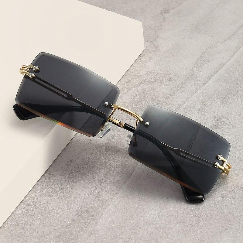 Vintage Fashion New Sunglasses Rimless Frameless Rectangle Shades Gradient UV400 Summer Traveling Sun Glasses for Women