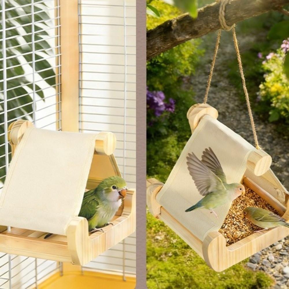 Bite Resistant Wooden Bird Hammock Hanging Bird Feeding Station Parrot Sleeping Swing  Garden