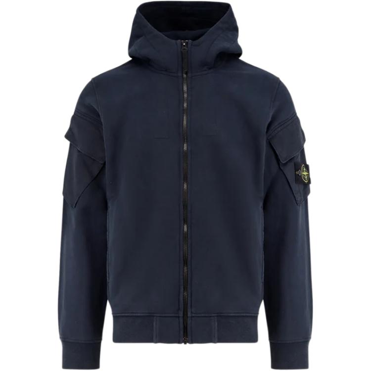 

Stone Island Solid Color Hooded Logo Zip Jacket Men Jackets Blue K2S156100009S0A20-V0020 M