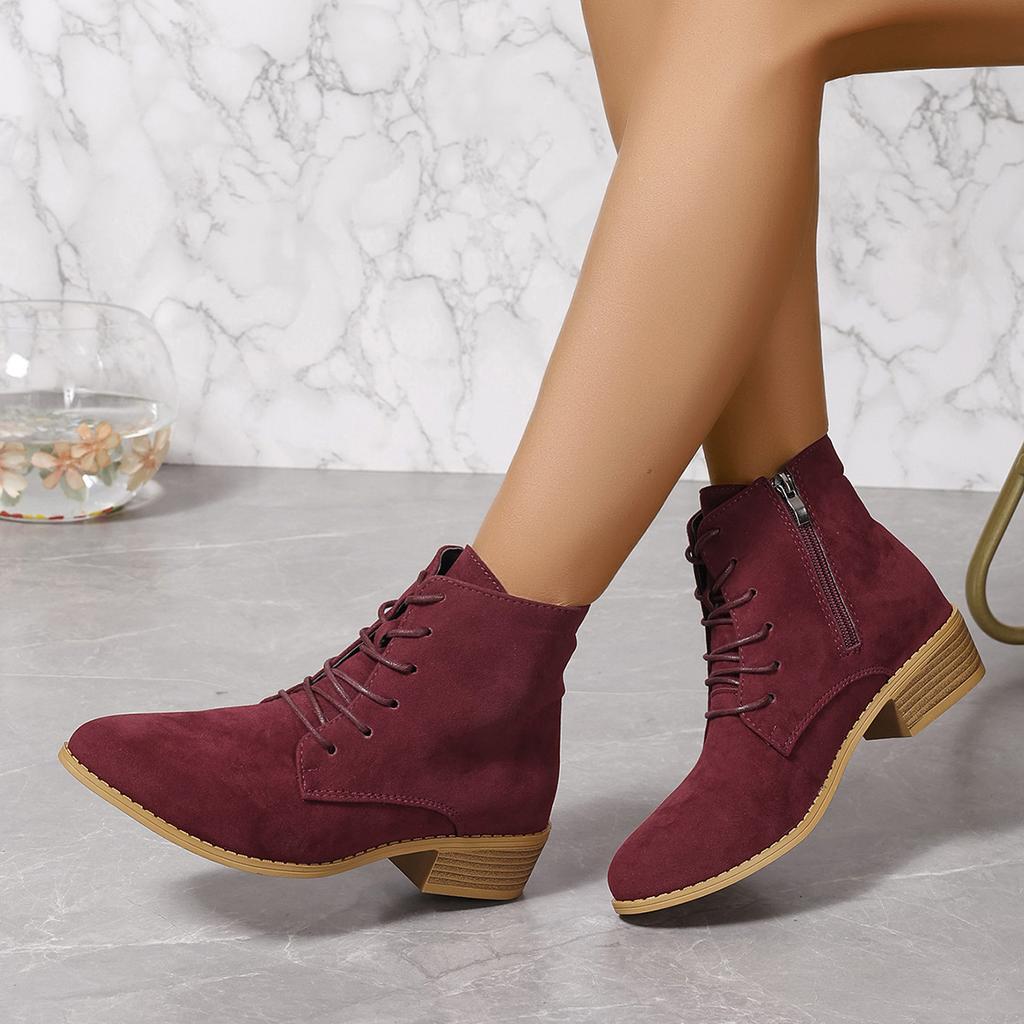 Pointed Martin boots women's season new solid color square heel side zipper short women's boots Chelsea boots