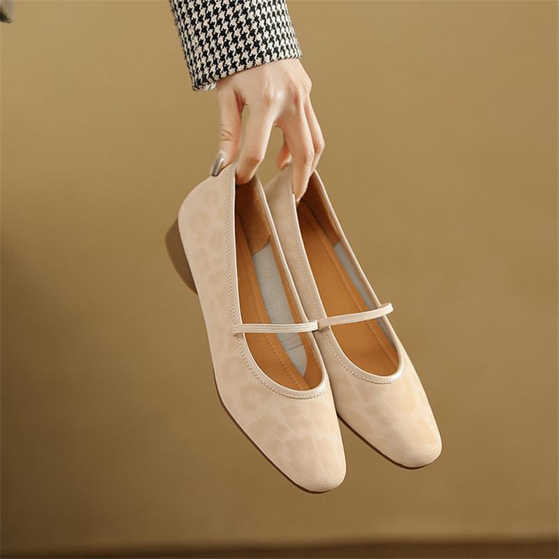 Fashion New Spring/summer Genuine Leather Mary Jane Shoes for Women Fashion Leopard Print Round Toe Shallow Women Pumps Low Heels