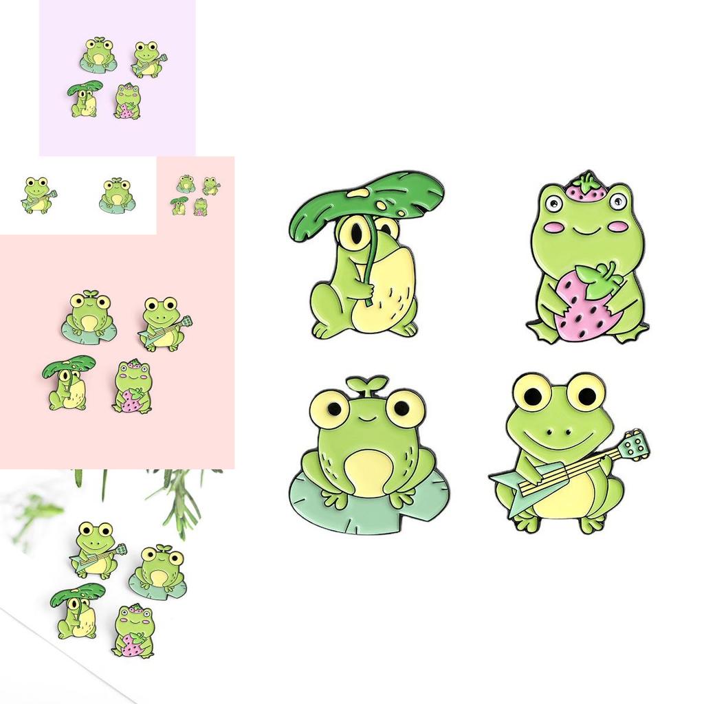 Adorable Cartoon Frog Musical Themed Cute Alloy Brooch Pin For Unisex Accessories