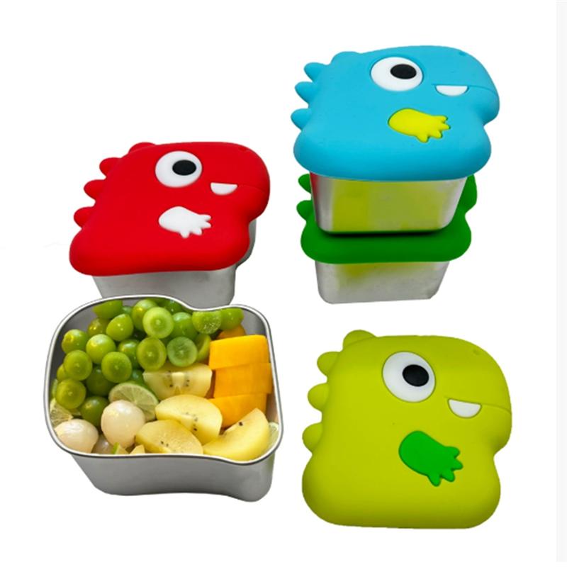 

A95I-Dinosaur Snack Box And Dip Container In 304 Stainless Steel With Sealed Silicone Lid For Food Storage жовтий