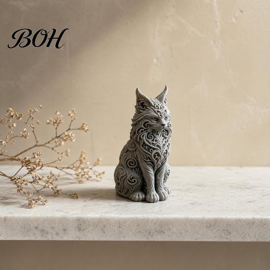 Decorative Cat Figure For Home 3D Printed Maine Ornaments, Figurine for Table Decor, Cool Small Sculpture Desk with Intricate Details, Gifts Mom Women
