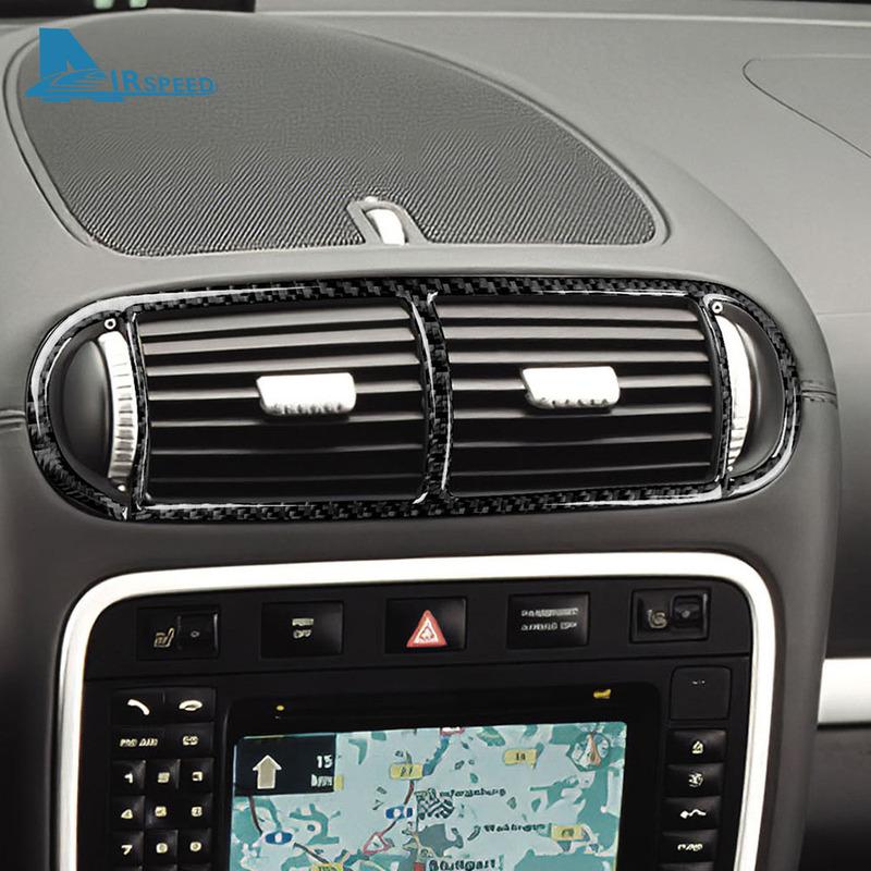 Real Soft Carbon Fiber Sticker For Porsche Cayenne 2003 2004 2005 2006 2007 2008 2009 2010 Center Air Vent Interior Accessories