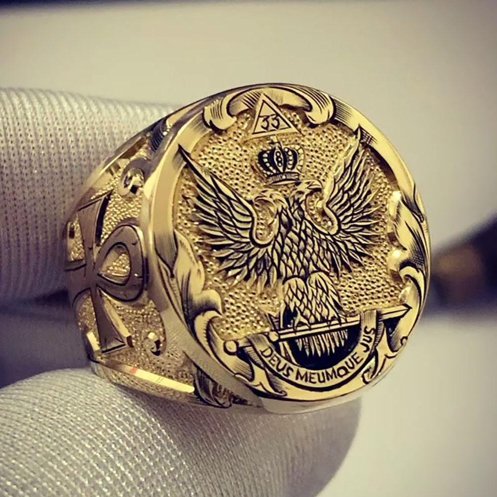 FDLK  Fashion Men's Signet Ring Russian Empire Double Eagle Rings For Male Punk Gold Color Arms Of The Russian Big Ring