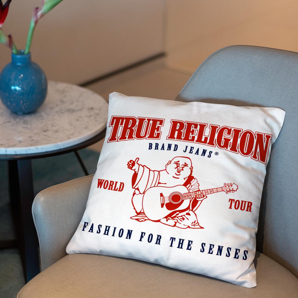 jeans T-True ReligionS logo Cushion Cover 2-in-1 Reversible Plush Pillow Cover | Car/Sofa/Bed | Perfect Gift