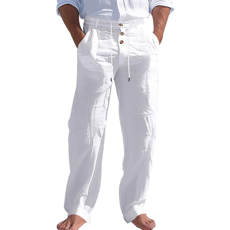 Spring Summer Men's Casual Pants Beach Style Home Trend Button Designer Men's Long Pants Comfortable Linen Long Pants