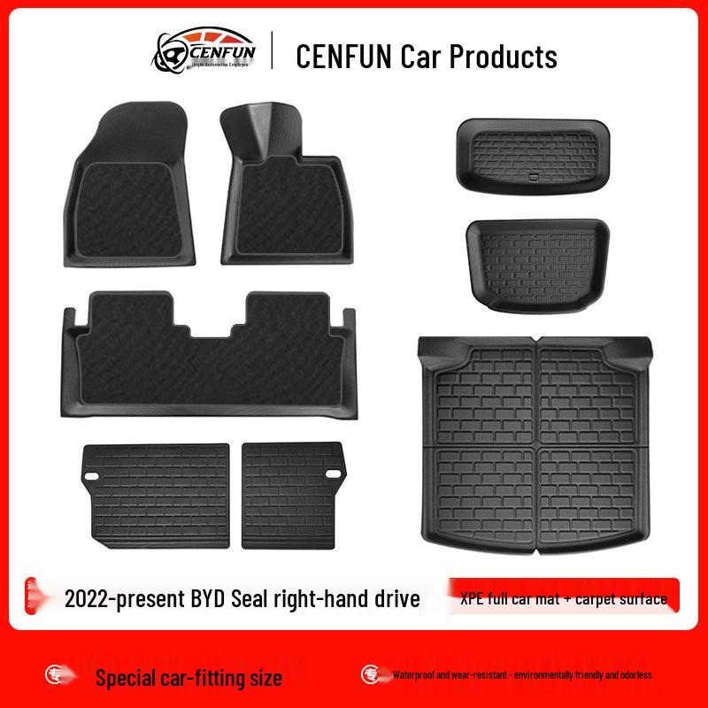 Eco-Friendly, Wear-Resistant BYD Seal RHD Car Mats: Waterproof Front, Rear, and Trunk Liners with Backrest Protection
