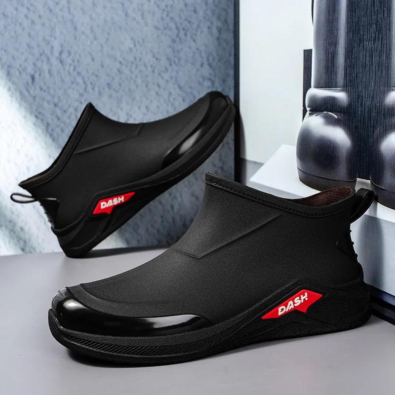 Men's Rain Boots New Short Tube Rain Boots Outdoor Waterproof and Anti Slip Fishing Shoes with Cotton Lightweight Rain Shoes