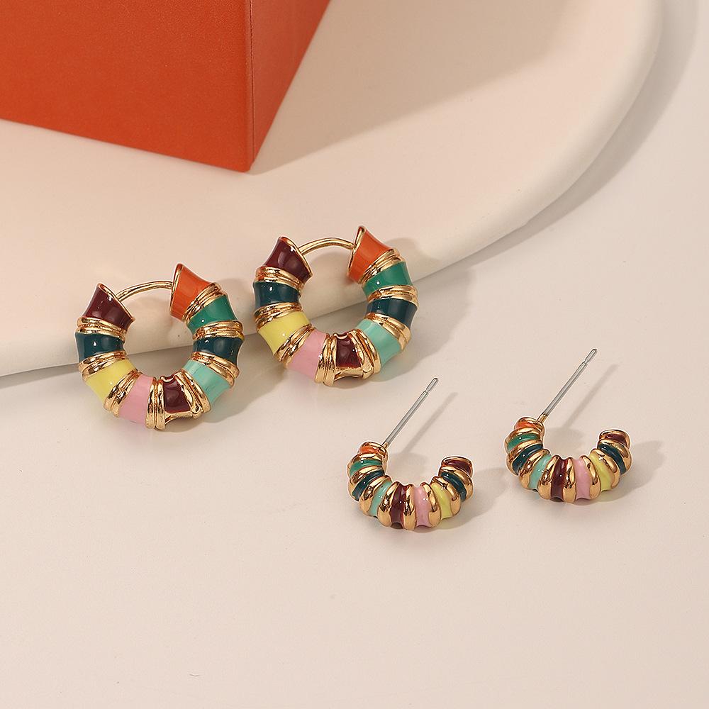 

Цветная эмаль, пряжка для ушей, капельное масло, ретро, ​​цветные серьги-капли, модные женские серьги-кольца