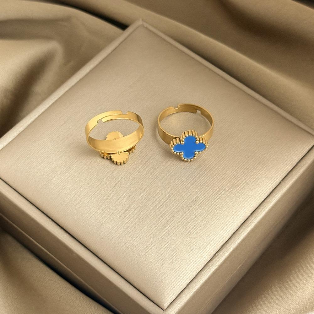 13mm Vierblättriger Kleeblattring 18K Vakuumbeschichtet Verstellbares Offenes Design Damenring