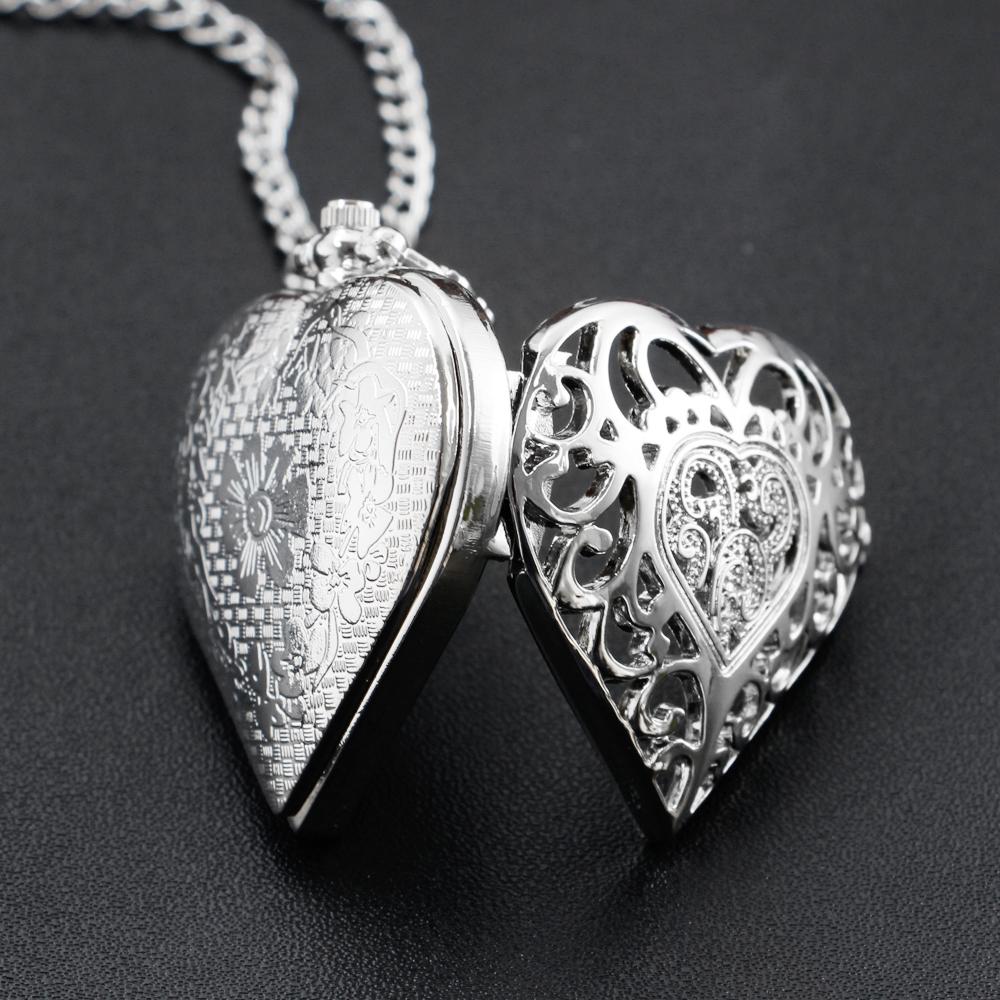 Women Love Pocket Watch Antique Steampunk Vintage Quartz Pocket Watch Rose Gold Case Necklace Pendant Clock Chain Womens
