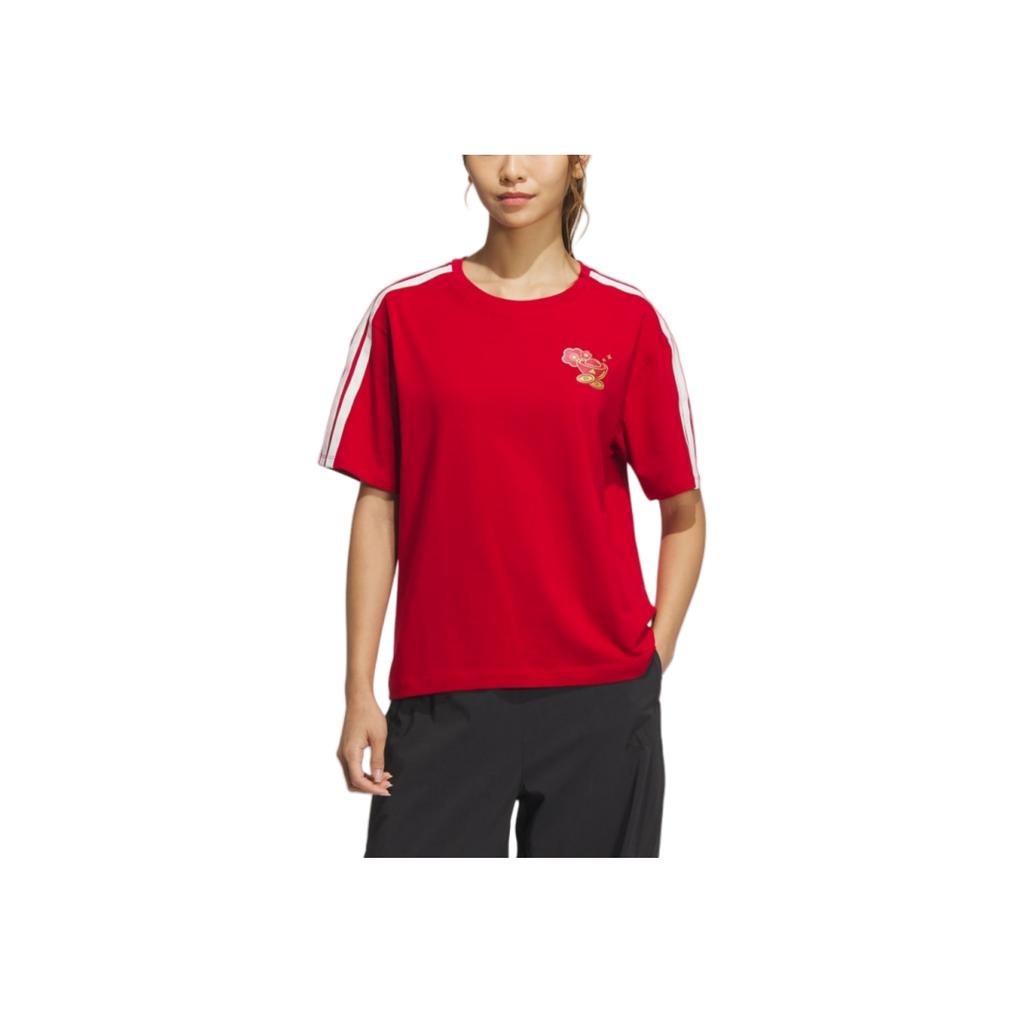 Adidas Cny Comfortable Casual Simple Short Sleeve T-Shirt Women Tops Red JM8836