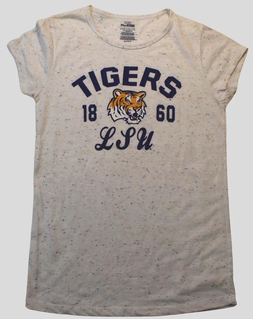 Pro Edge Juniors LSU Louisiana State Tigers 1860 White Speckled Shirt New L, XL S