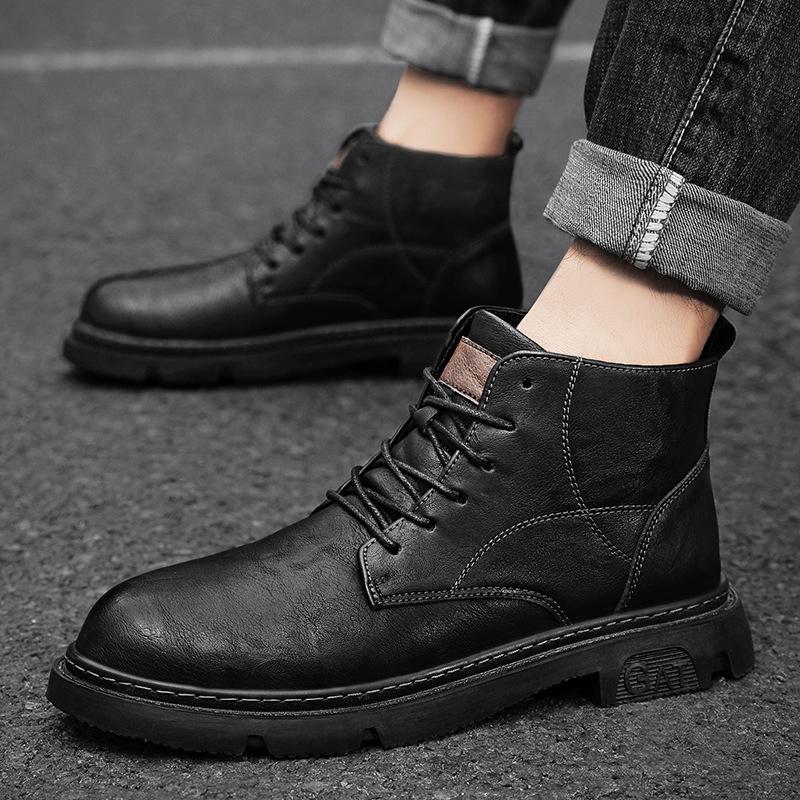 Martin Boots Men's High-top New Leather Boots British Style Casual Leather Shoes Autumn and Winter Student Outdoor Locomotive Boots