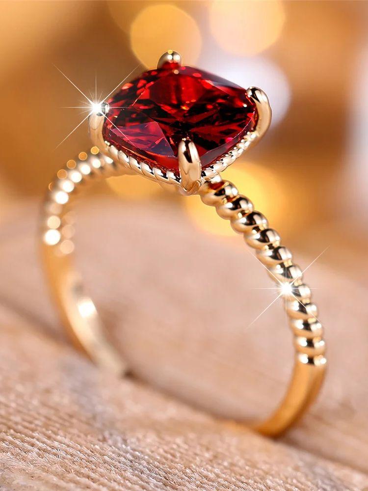 Trendy Red Zircon Crystal Squarel Vintage Gold Color Wedding Bands Engagement Rings For Women Men Minimalist Jewelry