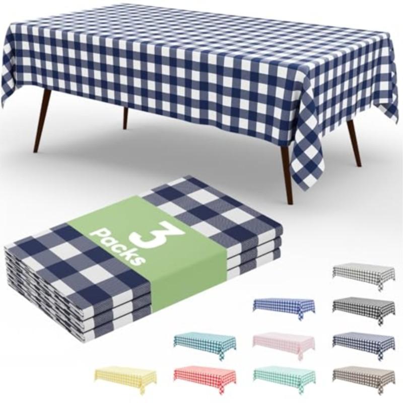 Homaxy Disposable Table Cloth 54x108 In Waterproof Plastic Tablecloth Rectangle Checkered Table Covers for Picnic Birthday Party