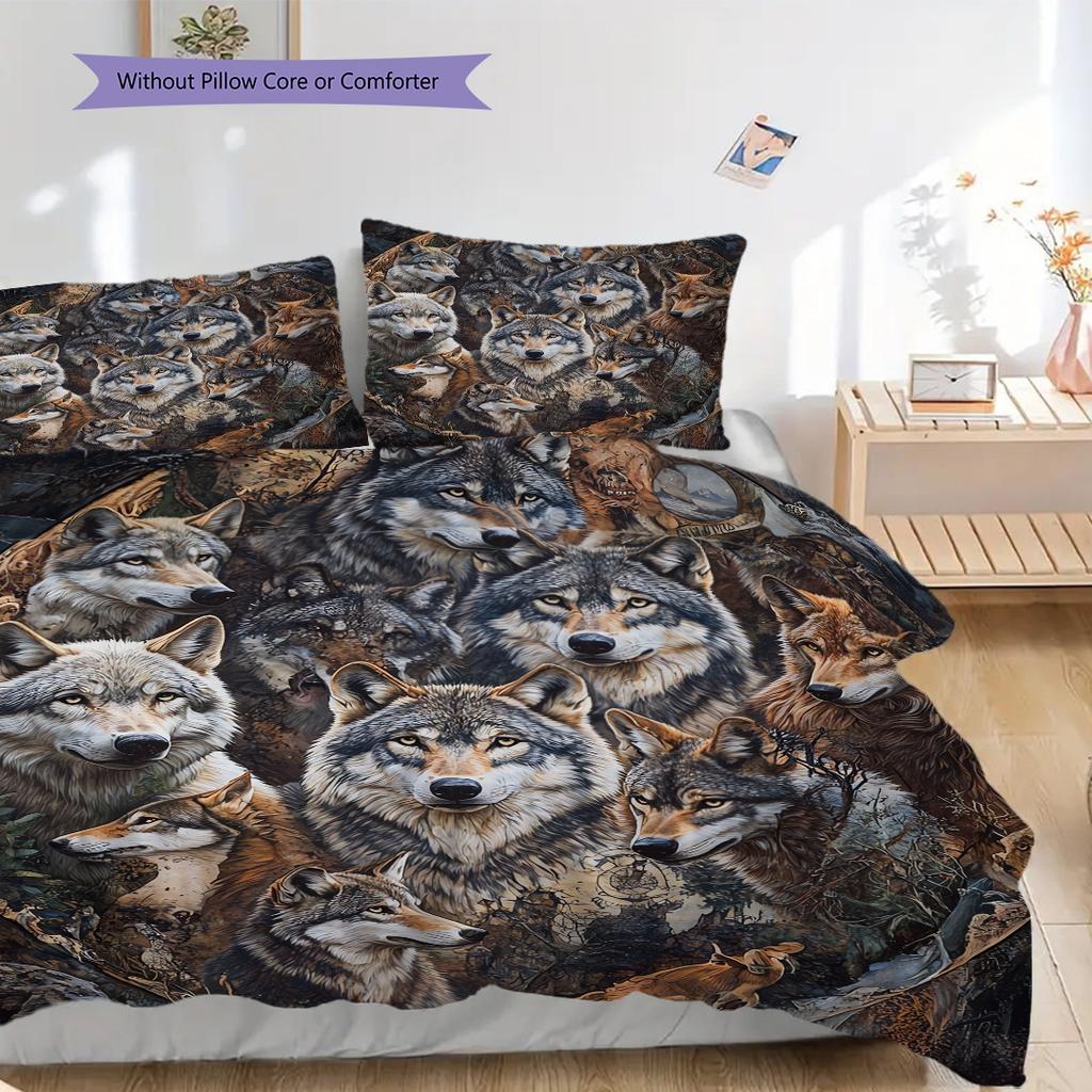 Wolf Pattern Bedding Quilt Set Quilt Cover Pillowcase Home Decoration Birthday Gift (1 * duvet cover + 2 * pillowcase, without core)