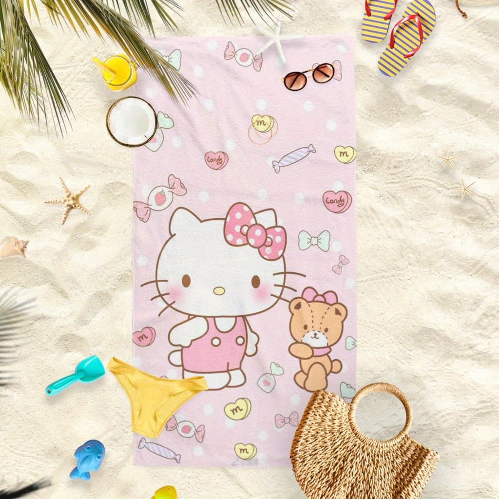 1pc Sanrio Hello Kitty & Teddy Bear Pink Beach Towel - Quick-Dry Large Bath Towel Machine Washable, Stylish & Absorbent