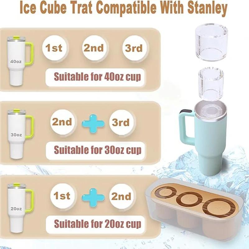 Silicone Ice Cube Molds with Lid for 20 /30/ 40 Oz Tumbler Cups Easy Fill Release Ice Maker Tray Water Mug Compatible