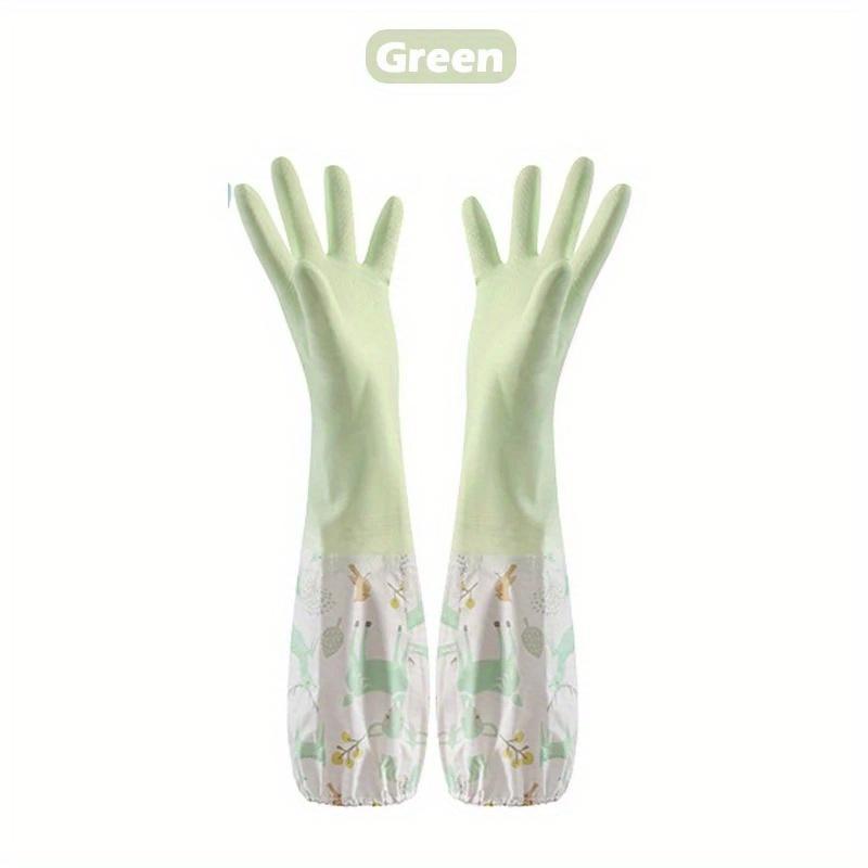 Dishwashing Gloves Household Chore Splicing Sleeve Waterproof Gloves Plush Elastic Band Mouth Rubber Gloves