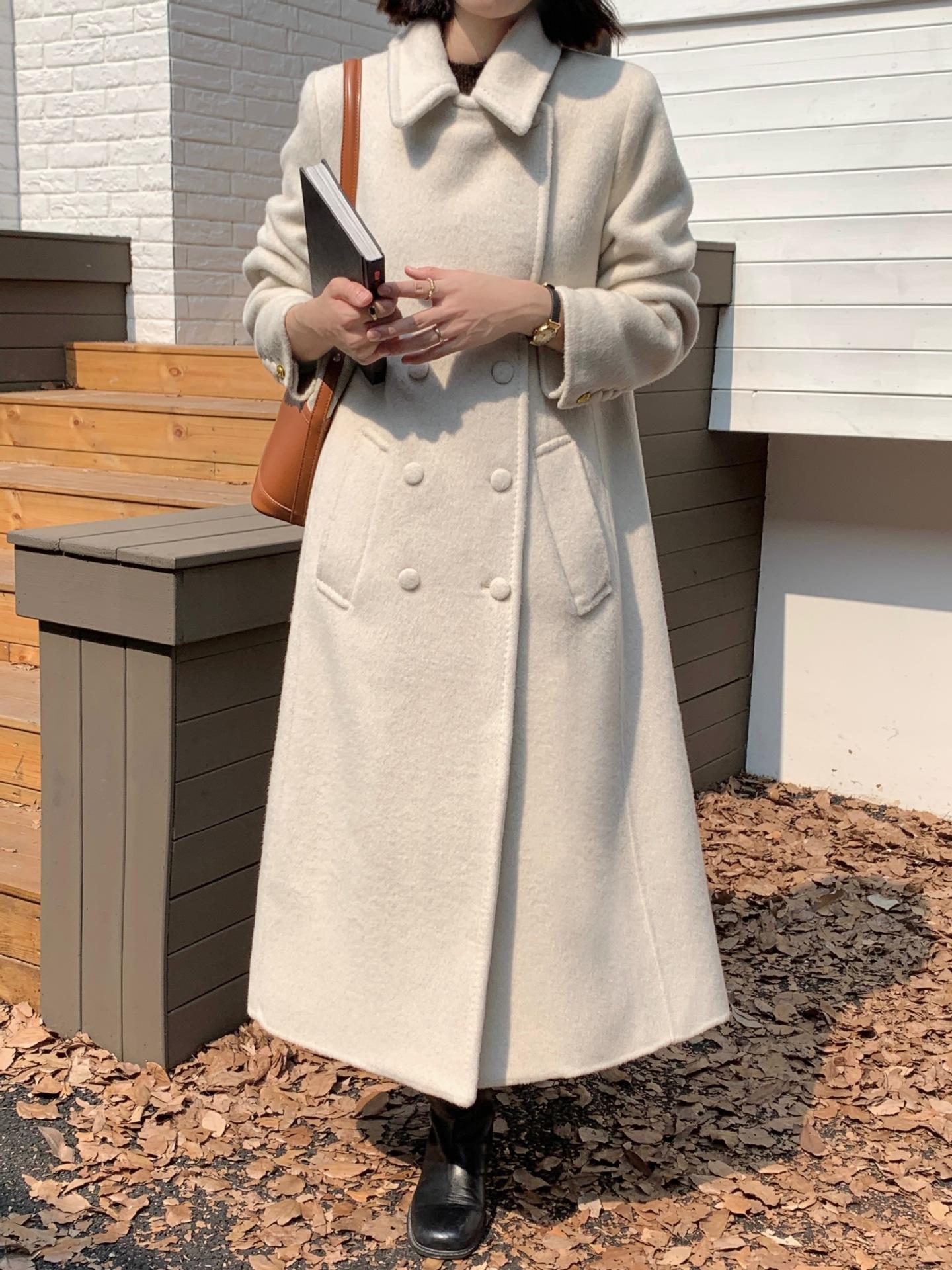 

815 дизайнерский костюм с воротником-стойкой, шерстяное пальто, женское, для повседневной носки, универсальное, теплое шерстяное пальто one size fits all белый