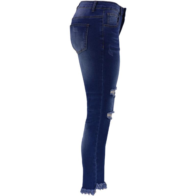 2024 Women's Cropped Jeans with Fashionable Holes and Irregular Pants