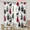 2pcs 2D Flat Printing Window Treatment Curtains Christmas Deer Snowflake Plaid 100% Polyester Without Electricity Holiday