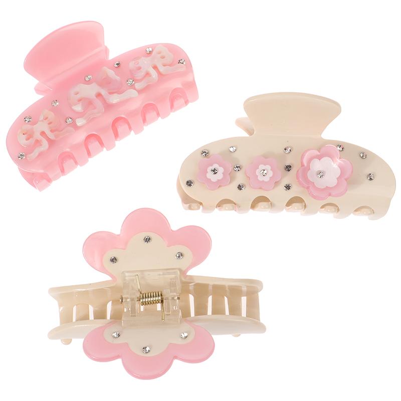 Sweet Acetate Pink Bowknot Pattern Hair Clip Claw Versatile Diamond Hair Accessories For Women Girls