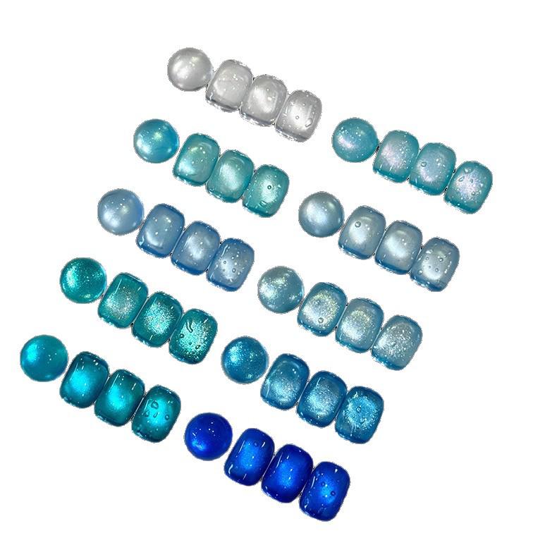 ROLITA Maldives Cat Eye Gel Polish Set - Super Sparkle Blue Pedicure Kit with Transparent Glass Beads.