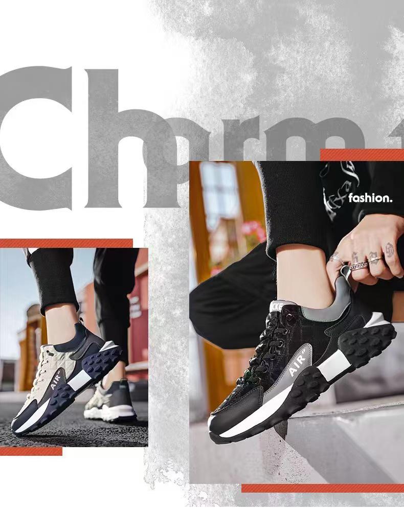 Men's 2025 Korean Style Low-Top Running Shoes - Trendy, Non-Slip, Thick-Soled, Versatile Casual Dad Shoes.