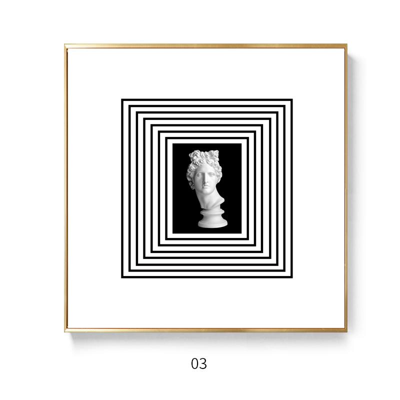 Simple Modern Black and White Lines Statue Sculpture Canvas Painting Bauhaus Style Plaster Decorative Painting Living Room Decor