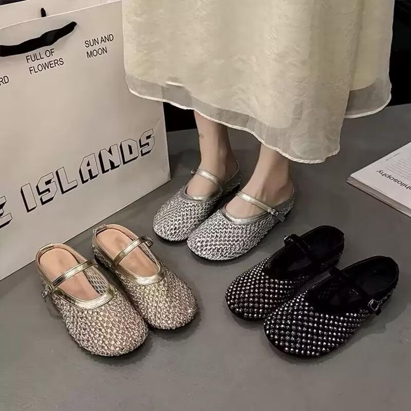 Mid Heel Flat with Modern Slippers Summer Outside Hollow 2025 Fashion Ladies Shoes Pull On Shallow Fashion Slippers Chinelos