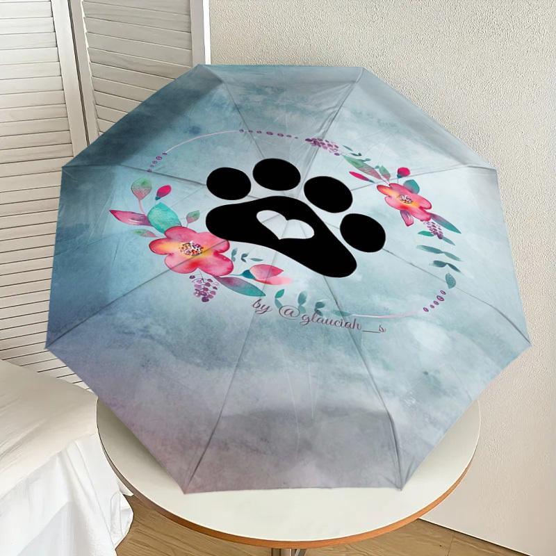 1pc Paw Print Floral Watercolor Artwork Umbrella with Plastic Handle,Suitable for All Seasons Home Travel Outdoor UmbrellaDD1645