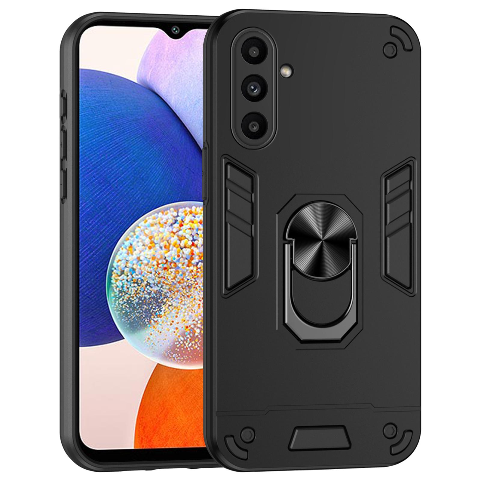 

For Samsung Galaxy A14 5G/A14 4G Case Scratch-proof PC+TPU Phone Cover with Rotating Ring Kickstand Black