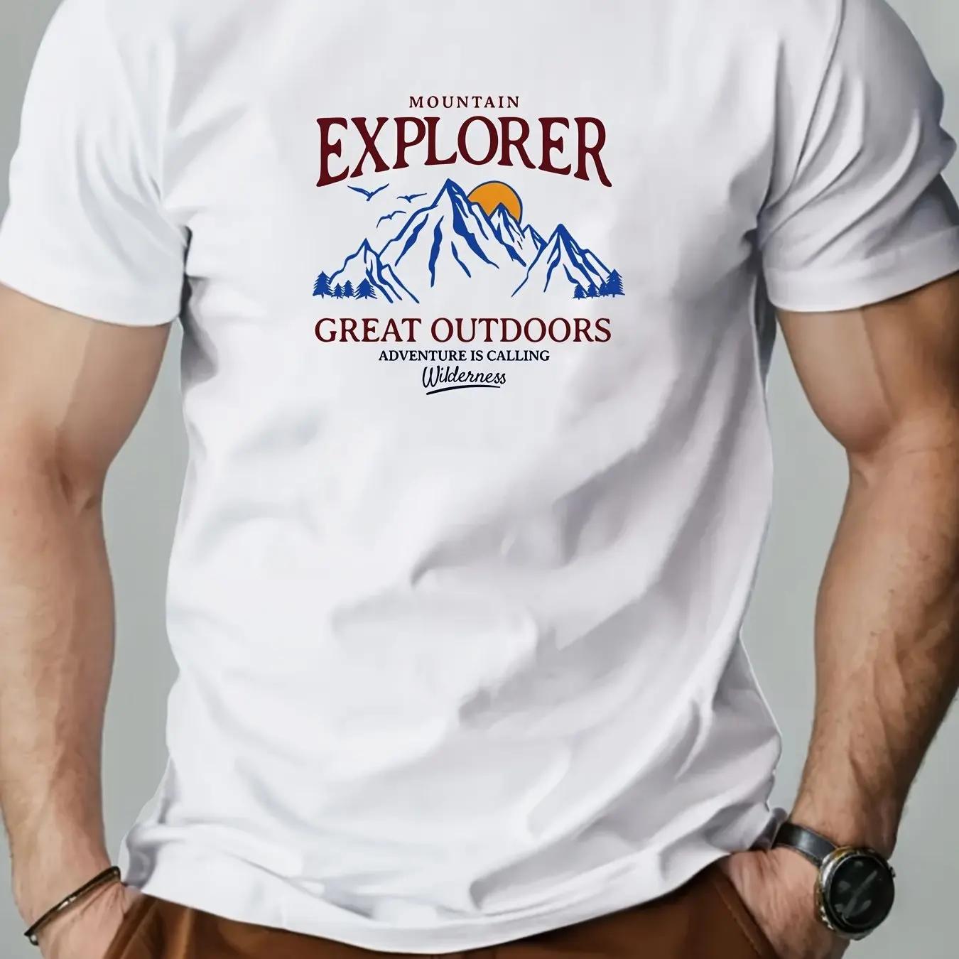 Men s Mountain Explorer Great Outdoors Graphic Tee Outdoor Adventure Cotton Casual Tops S