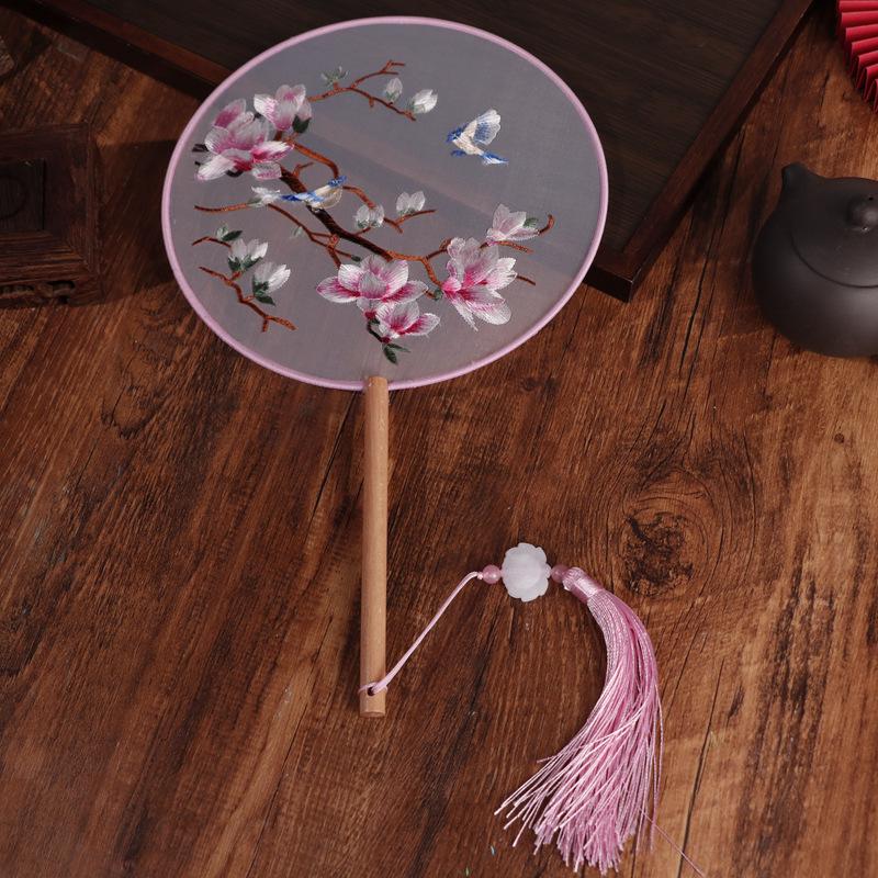 Chinese Double-Sided Embroidered Round Fan for Hanfu or Qipao Dance Performances